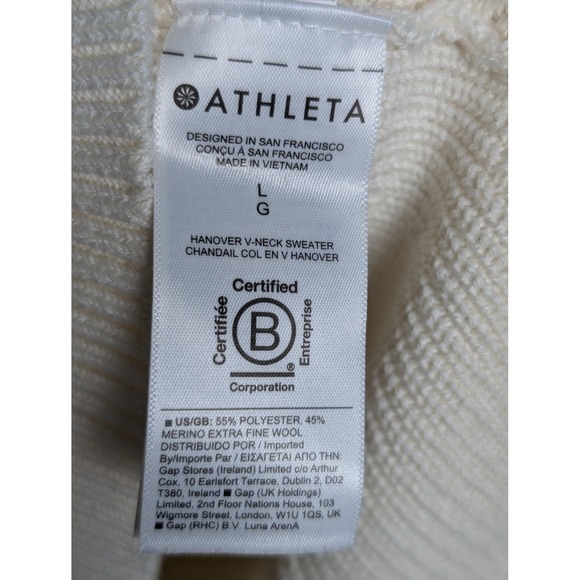 Athleta Sweater Womens Large White Hanover V Neck Tunic Pullover Knit Side Slits - Picture 5 of 7